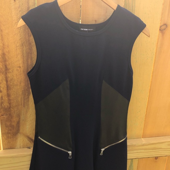 Fifteen Twenty Sleeveless Leather Panel Dress- Navy Blue and Black Size Small - Picture 4 of 14